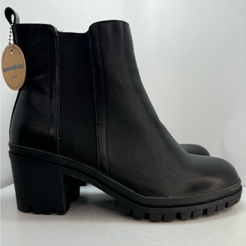 NWT Aldo‎ Black Leather Faux Fur Lined Waterproof Boots Size 9